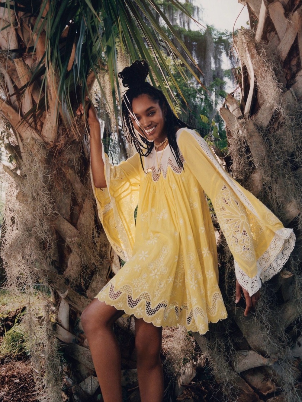 Yellow Embroidered Peasant Top - Women's Boho Tunic